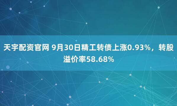 天宇配资官网 9月30日精工转债上涨0.93%，转股溢价率58.68%